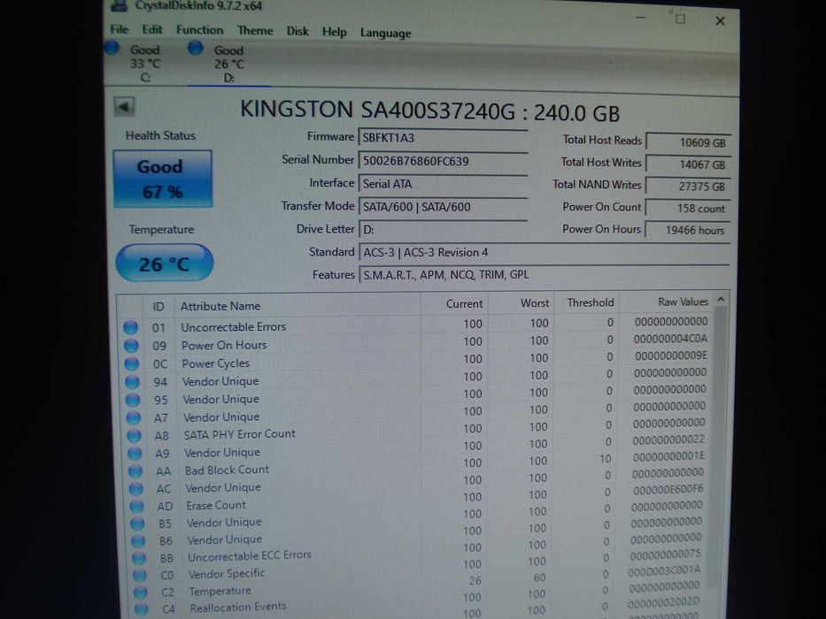 HDD tip SSD 2.5" Kingston 240gb sata made in taiwan