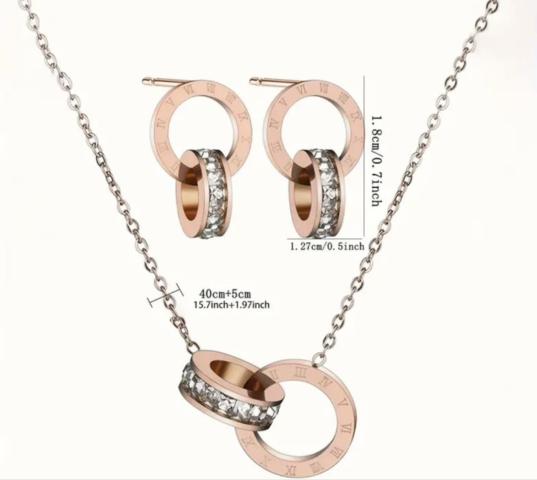 Комплект колие и обеци с 18к златно покритие - Римски цифри