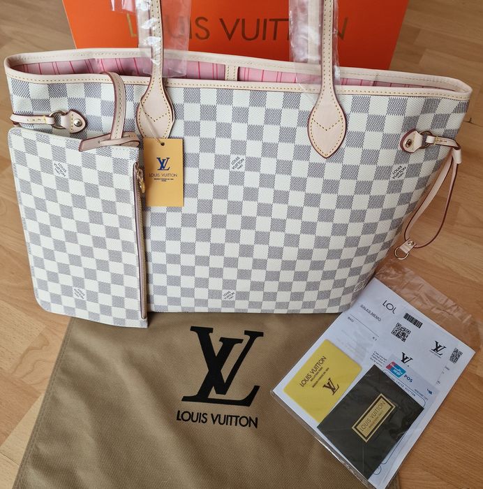 Geanta piele naturala LV Neverfull,saculet,card,certificat, saculet