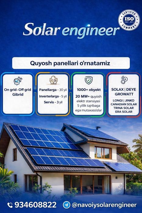 QUYOSH ELEKTR STANSIYALAR       
 On-Grid | Off-Grid | Gibrid 
quyosh