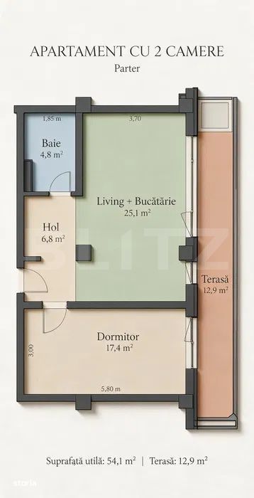 Apartament cu 2 camere, 54 mp, zona Lipovei