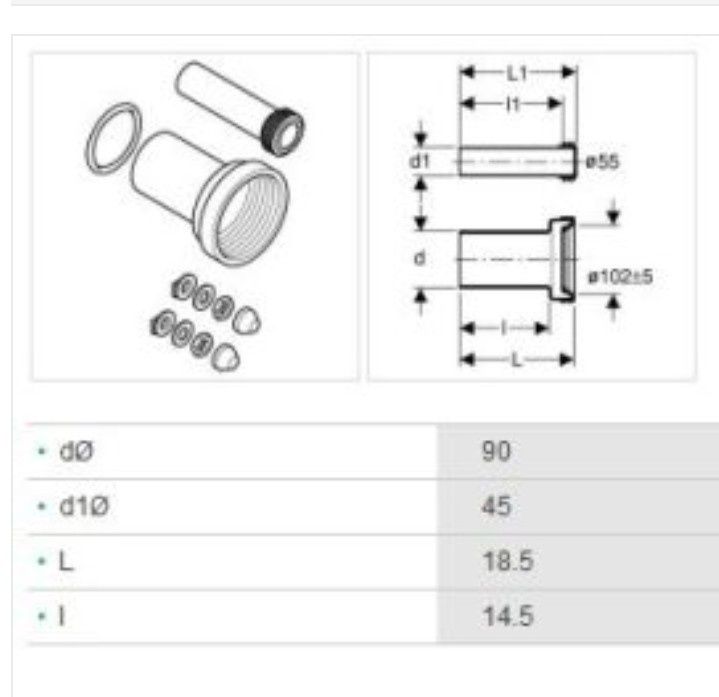 Свързващ комплект HDPE  за WC чиния , дължина 18.5 см - Geberit