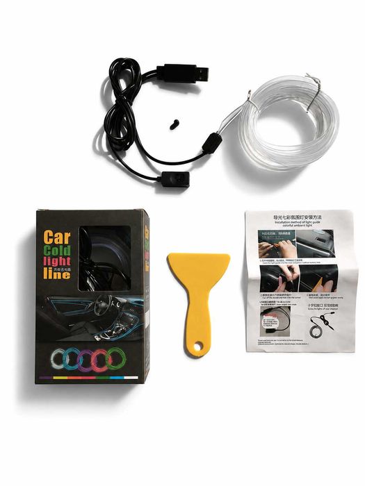 Banda LED RGB auto 3M, 7 culori, control pe fir, alimentare USB