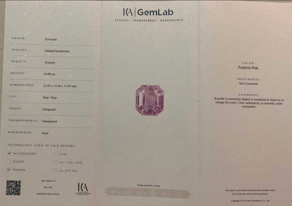 Kunzit natural impresionant roz purpuriu 54.99 ct