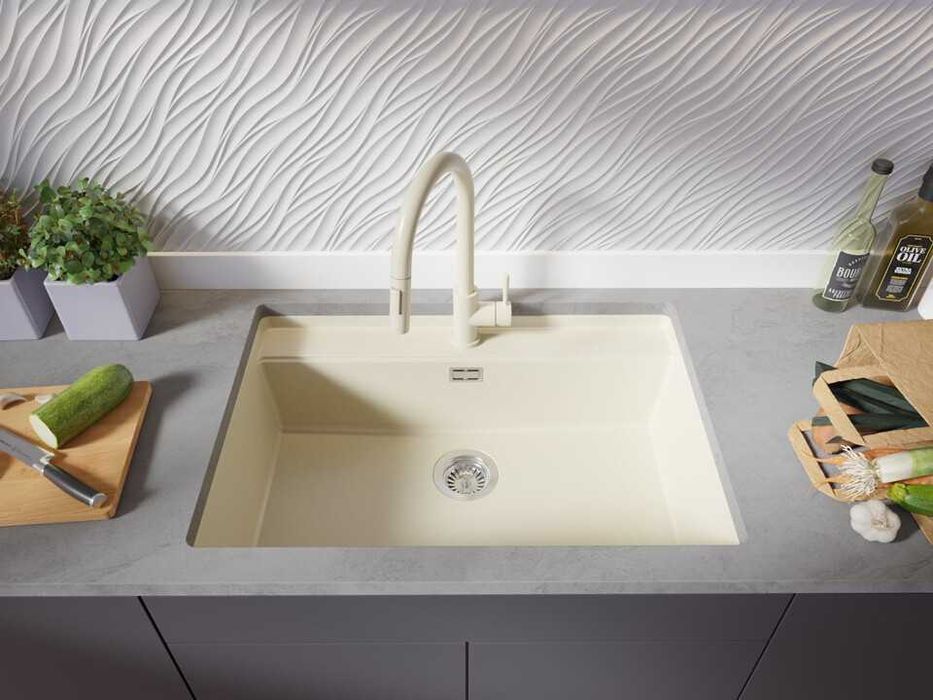 Бежова кухненска мивка за вграждане под плот Берген 80 Low 760x530 мм