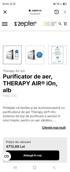 Purificator Aer TherapyAir iOn Zepter - impecabil, 950 lei
