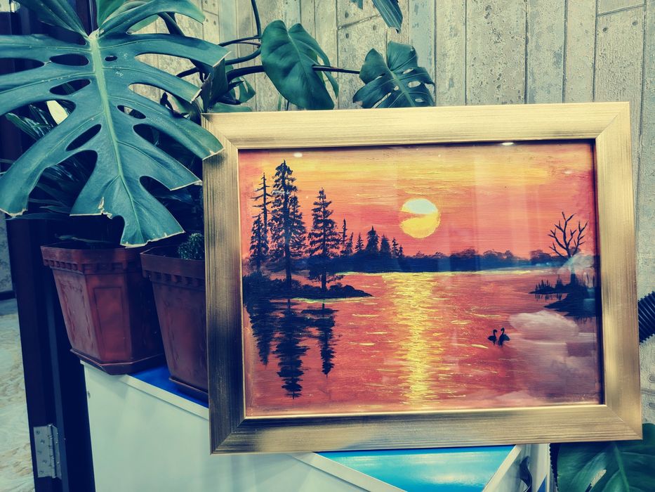 Xolstda chizilgan rasm ramkasi blan Картина заката и природы на холсте