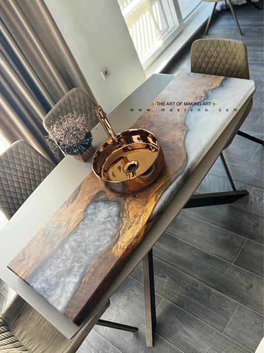 Дървен плот за баня | Плот за умивалник от естествено дърво