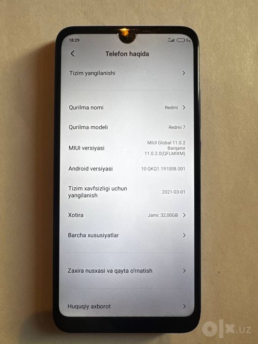 Redmi 7 karopka dakimenti bor