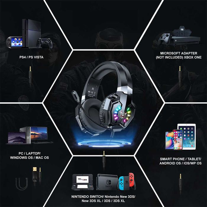 Светещи слушалки с микрофон, атрактивен дизайн и мощен звук