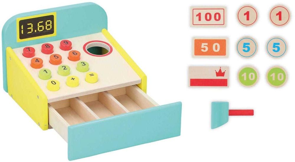 Детски дървени играчки Касов апарат Везна Тостер Кафемашина аксесоари