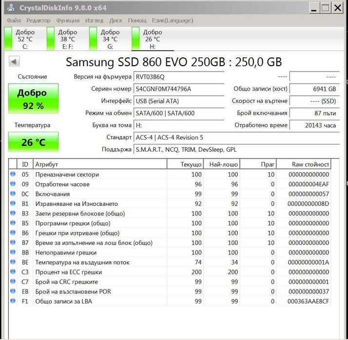 Samsung 860 EVO 250GB SSD самсунг ссд хард диск