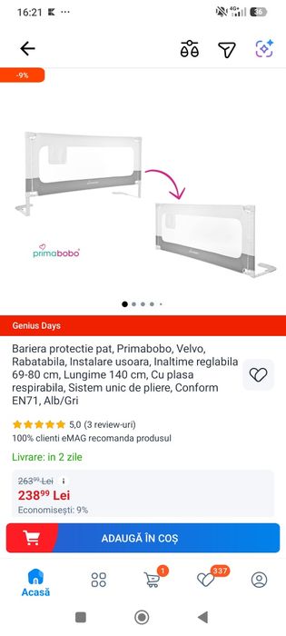 Laterală de protecție pentru pat/țarc/pătuț 140 cm lungime