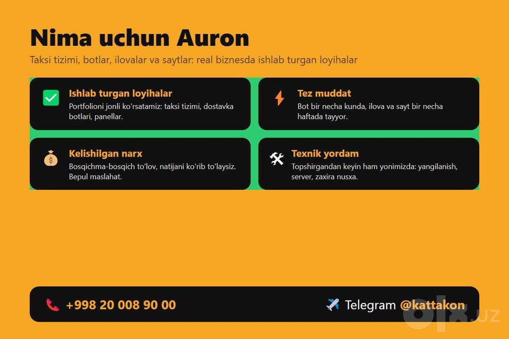 Mobil ilova yaratamiz: dostavka, do'kon, xizmatlar (Android va iOS)