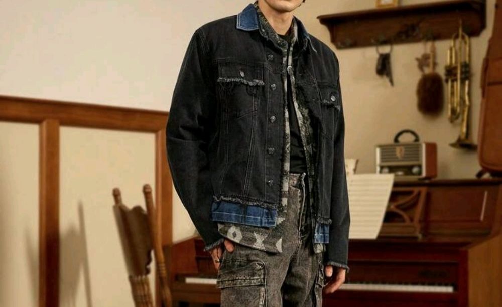 Ново мъжко карго дънково яке риза Street Style изтъркано  деним памук
