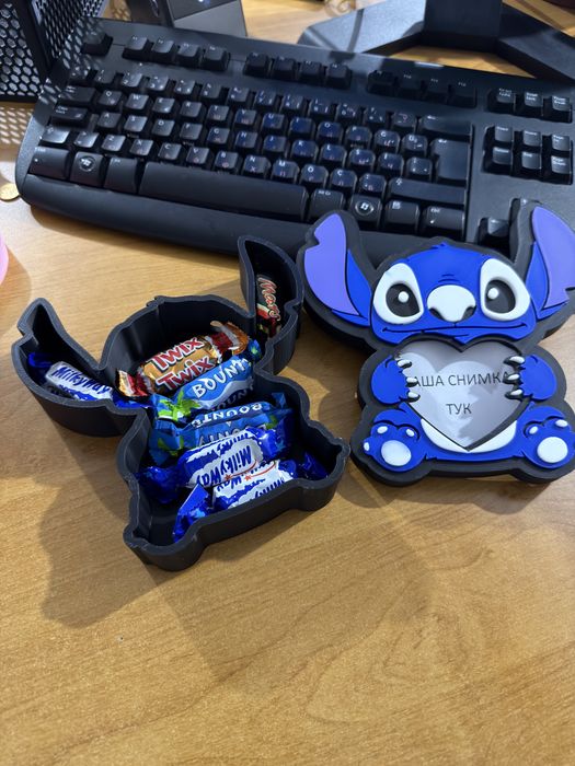 Ръчно изработена 3D принтирана подаръчна кутия в стил Stitch