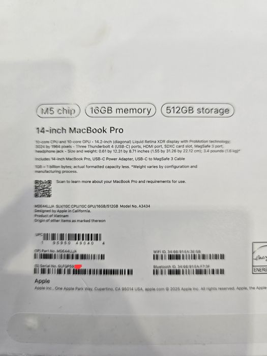 MacBook Pro 14 M5 16/512 5 циклов