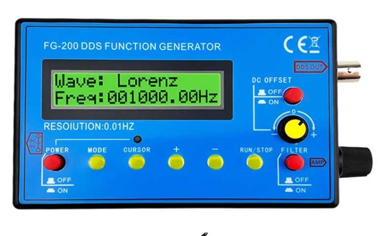 FG-200 Функционален Сигнал Генератор на Сигнал Източник 0.01Hz-500KHz Честотен Брояч DDS Функция Синусоидална + Квадратна + Трионна Форма на Вълната