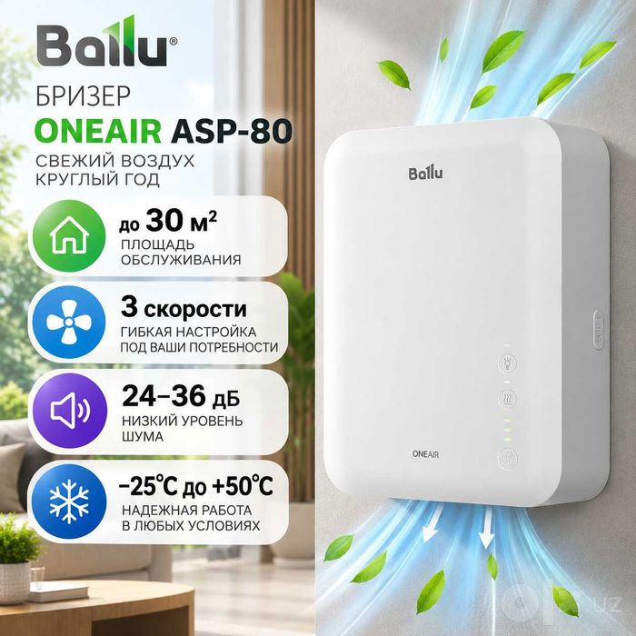 Бризер Ballu ONEAIR ASP-80 купить |  Приточный очиститель воздуха