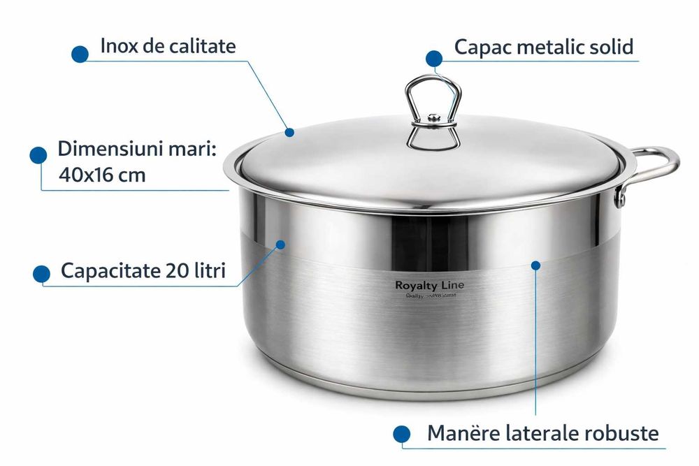 Cratita Inox 40x16 cm 20L Royalty Line cu Capac Metal