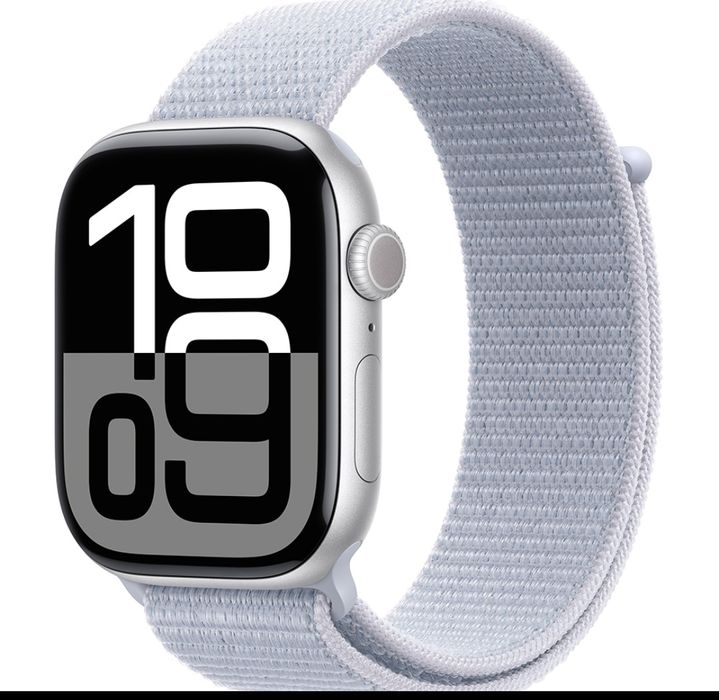 APPLE Watch 10, GPS, 46mm Silver Aluminium Case, Blue Cloud Sport Loop