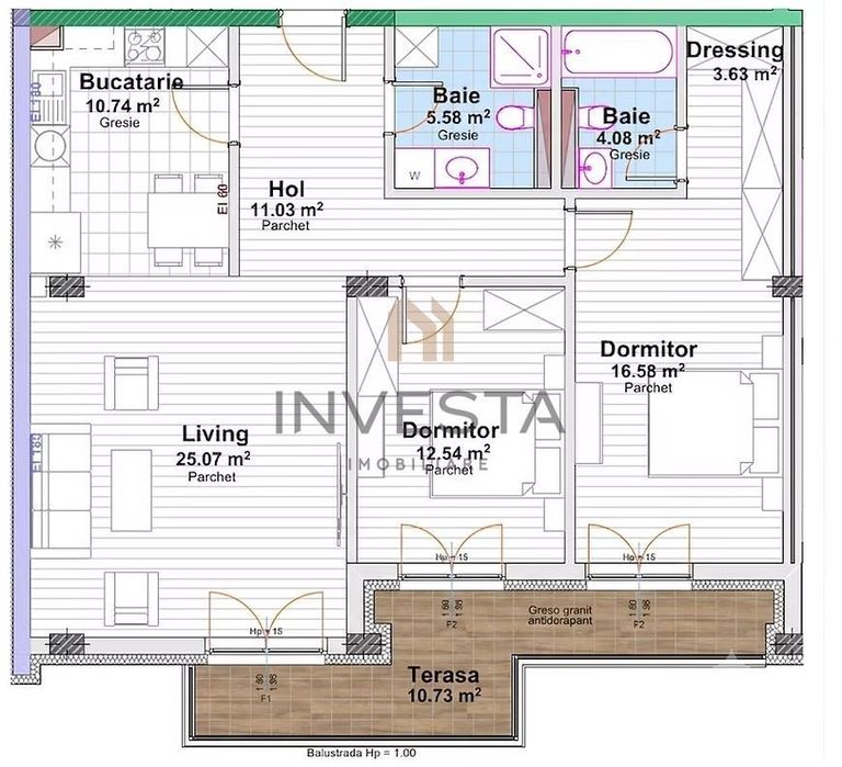 Apartament 3 camere decomandat 89 mp cu terase, bloc nou, Marasti!