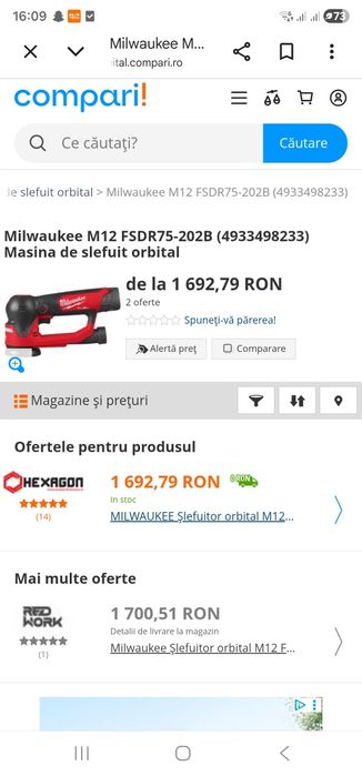 Șlefuitor milwaukee m12fsdr75-202b