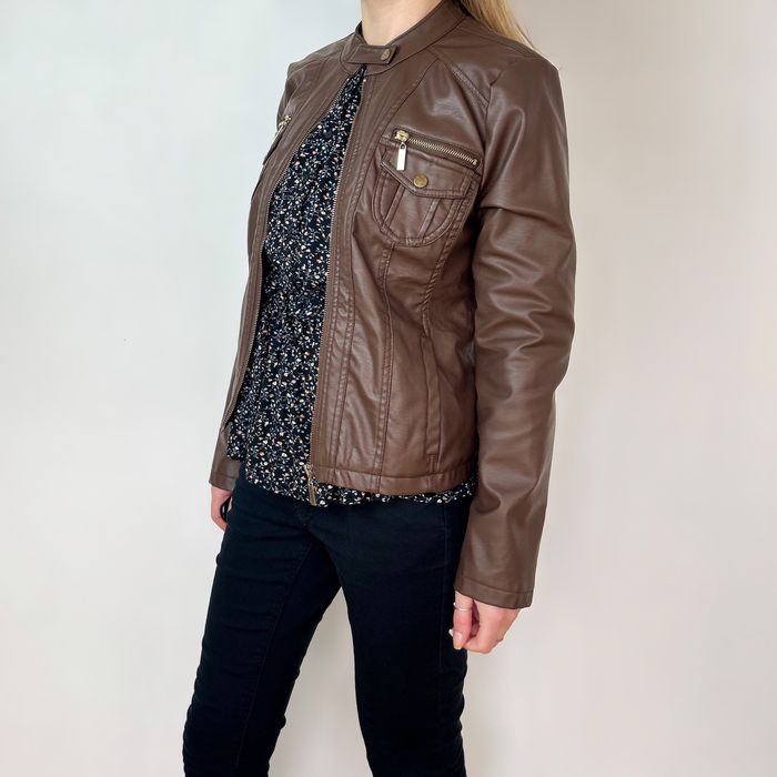 Тъмнокафяво яке от еко кожа Miss Selfie