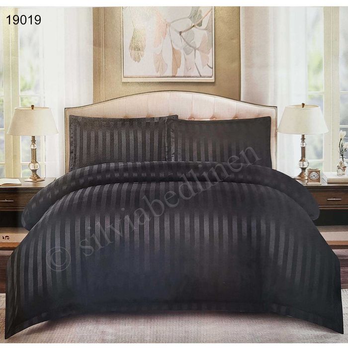 Спален комплект с чаршаф с ластик Сатен райе едноцветен