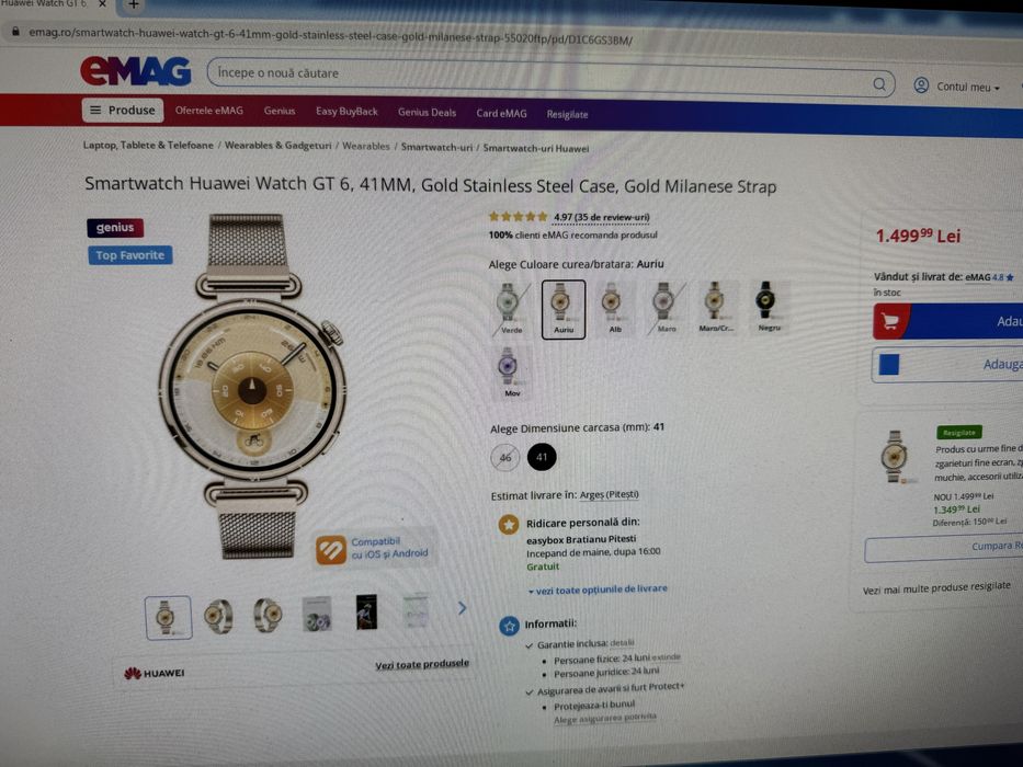 Smartwatch Huawei Watch GT 6, 41MM, Gold nou sigilat garantie 2 ani