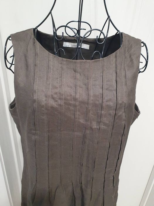 ZARA лен рокля в кафяво L, ЗАРА