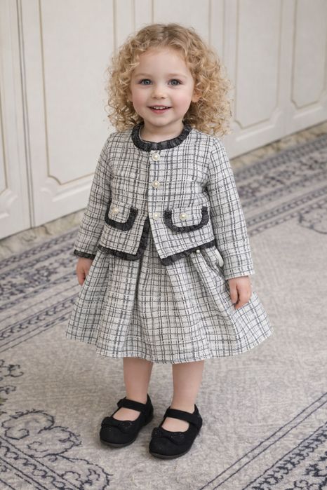 Qiz Bolalar uchun sifatli tvit matosidan zamonaviy ko'ylak-kostyum!