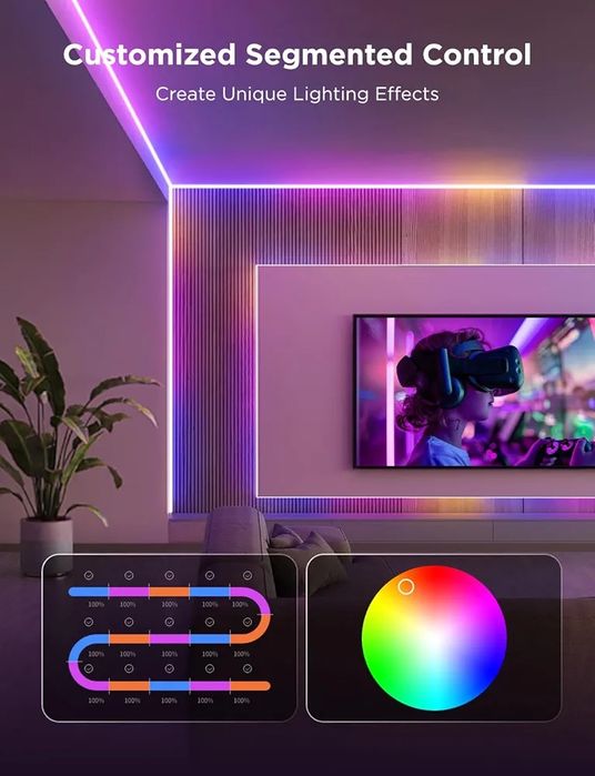 Govee COB LED лента Pro, LED светлини съвместими с Alexa, Google Assistant и Matter, RGBICW светлина с топло бяло, променяща цвета си светлинна лента