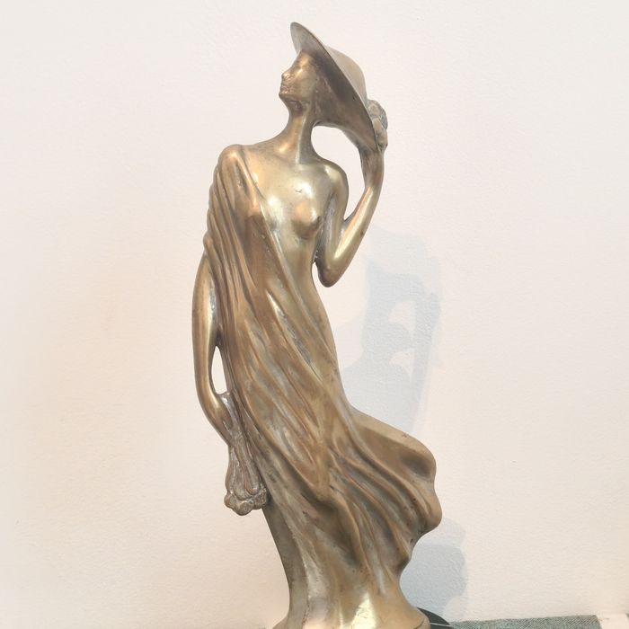Statuetă mare Art Deco bronz – 40 cm – semnată MYLO – bază marmură