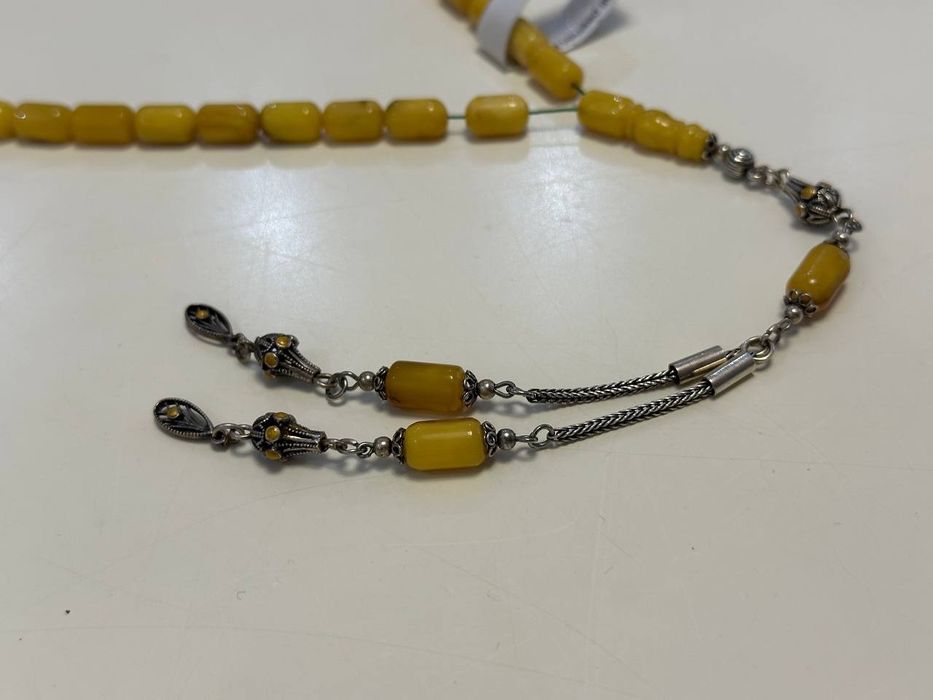 Янтарные четки тасбехи с серебром 929 пробы