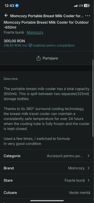 Momcozy Portable Breastmilk Cooler-650ml