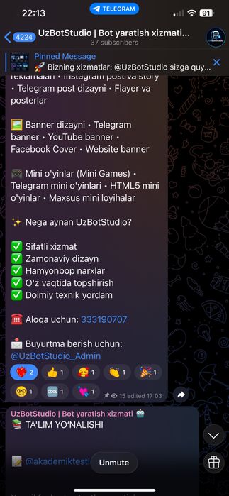Telegram bot, Websayt va Banner yaratish xizmati