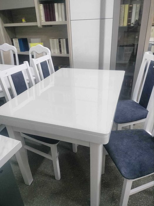 Masa noua extensibila bucatarie ,blat sticla alb-gri