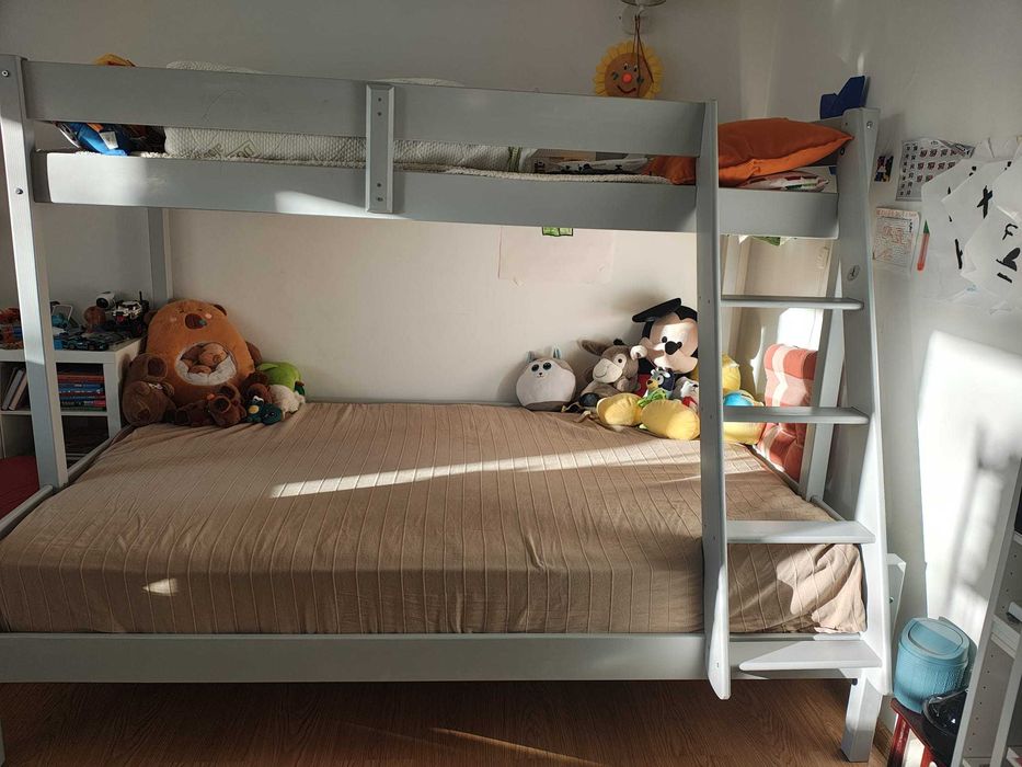 Pat etajat Transilvan, Sandra, Lemn Masiv, 80/120x200 cm, Gri