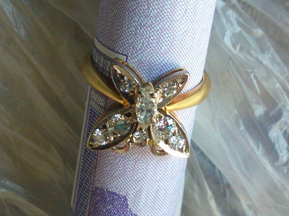 кольцо бриллиантовое "Бабочка" СССР 1975г.