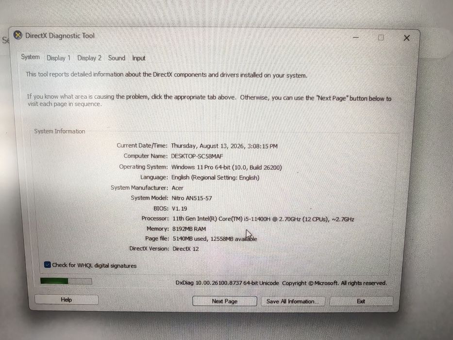Acer Nitro 5 AN516-57-52F5