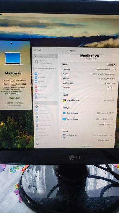 Macbook air 2015 I7, 8Gb Ram