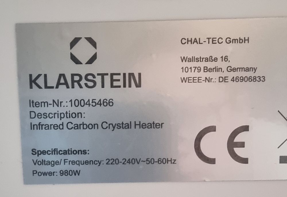 Инфрачервен нагревател Klarstein 980w