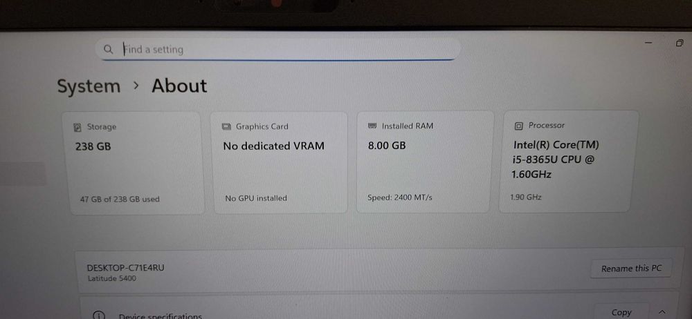 Laptop Dell I5 gen 8 barebone - fara memorie, ssd, baterie, incarcator
