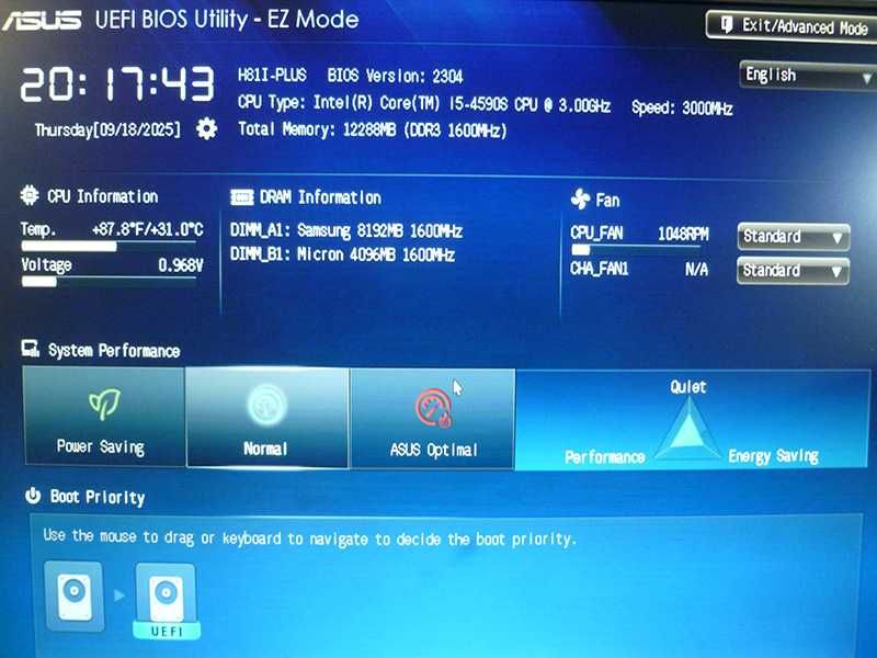 Mini ITX Bundle - ASUS H81I-Plus / i5-4590 S / 12GB RAM