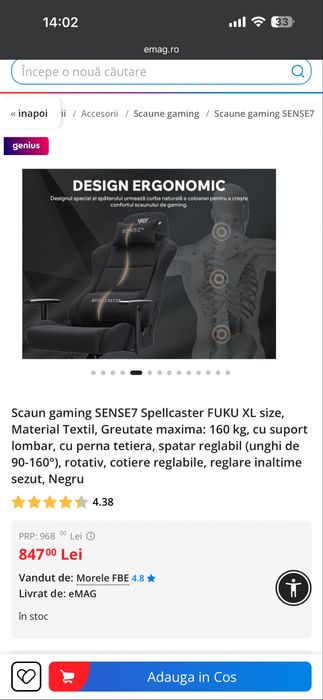 Scaun gaming SENSE7 Spellcaster FUKU XL size, Material Textil - 160kg