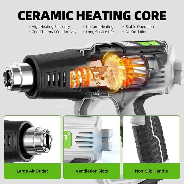 Професионален пистолет за горещ въздух 2000W 50-600°C с дюзи комплект