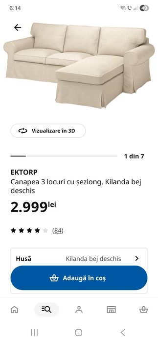 Canapea Ektorp Ikea - 3 locuri cu sezlong