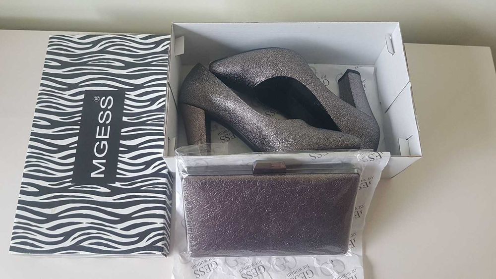 Чисто нови луксозни дамски обувки с чантичка от естествена кожа MGESS