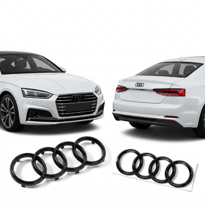 Set Embleme Audi pentru A3 8V, A4 B8, A4 B9 si A5 F5, Fata 273 mm + Spate 192 mm, Negru Lucios